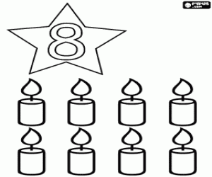 Coloriage Nombre 8 dans une �toile � huit bougies