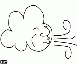 Coloriage Nuage avec vent, vent en soufflant tr�s fort