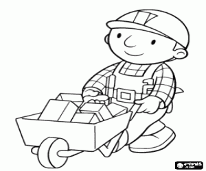 Coloriage Op�rateur chargeant de la brouette avec des briques