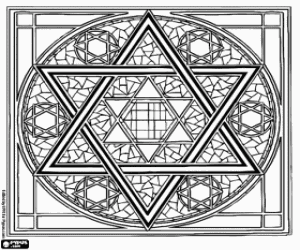 Coloriage Ornement g�om�trique juive sur la base de l'�toile de David 