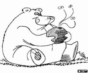 Coloriage Ours avec une ruche de miel