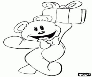 Coloriage Ours en peluche avec un cadeau d'anniversaire