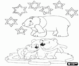 Coloriage Ours polaire avec �charpe pour No�l sous les �toiles
