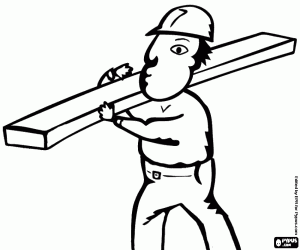 Coloriage Ouvrier du b�timent transportant une planche de bois sur l'�paule
