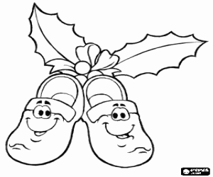 Coloriage Pantoufles de No�l avec des visages souriants