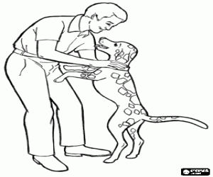 Coloriage Papa caressant son chien qui se f�licite de la journ�e