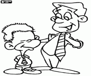 Coloriage Papa et son fils avec la cravate cadeau