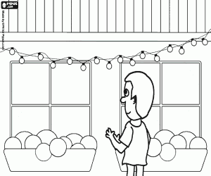 Coloriage Papa mettant guirlandes de lumi�res dans la maison pour No�l