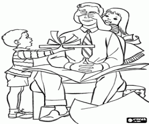 Coloriage Papa yeux band�s, recevant le don de surprise de son fils