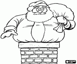 Coloriage Pape Noel avec des probl�mes pour passer par la chemin�e