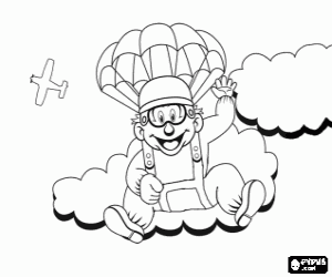 Coloriage Parachute � travers les nuages dans un parachute apr�s avoir saut� d'un avion