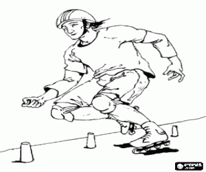 Coloriage Patineur de roller en ligne � un exercice de slalom