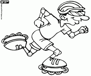 Coloriage Patineur de vitesse enti�rement �quip� avec des casques, des gants, des coudi�res, des genouill�res, roller en ligne, patin en ligne ou rollerblade