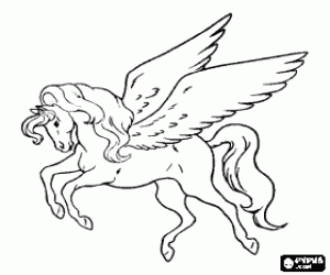 Coloriage P�gase - Le cheval ail� galopant et volant dans l'air