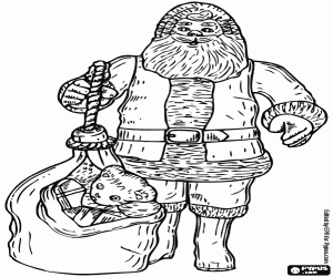 Coloriage P�re No�l avec un grand sac plein de jouets � donner aux enfants � No�l