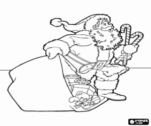 Coloriage P�re No�l en distribuant les cadeaux de No�l
