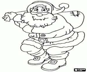 Coloriage P�re No�l en portant le sac de jouets et marchant furtivement