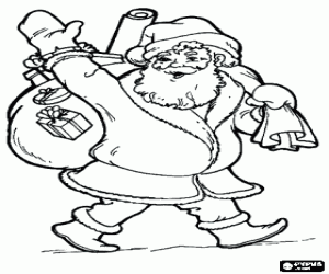 Coloriage P�re No�l ou Santa Claus portant un sac rempli de cadeaux