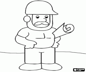Coloriage Personne responsable d'un chantier de construction avec le casque et un rouleau de papiers sous le bras