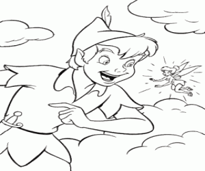 Coloriage Peter Pan et Clochette parlant dans les nuages