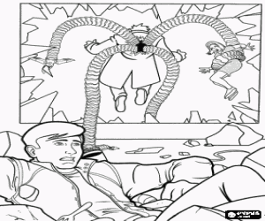 Coloriage Peter Parker surpris par l'attaque surprise du Docteur Octopus pour enlever � Mary Jane