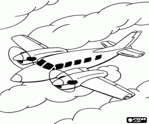 Coloriage Petit avion � h�lices dans les nuages