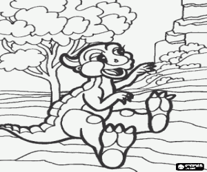 Coloriage Petit dinosaure assis sur le terrain