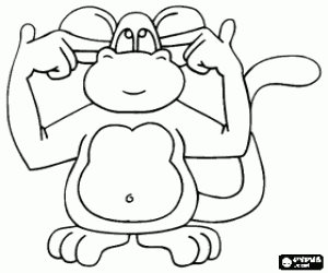 Coloriage Petit singe qui se couvert les oreilles avec les doigts des mains