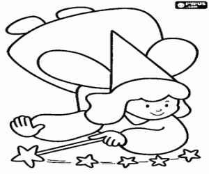 Coloriage Petite f�e volant avec une baguette magique dans sa main