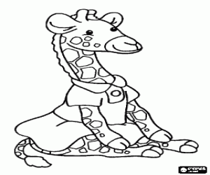 Coloriage Petite girafe habill� assis sur le plancher