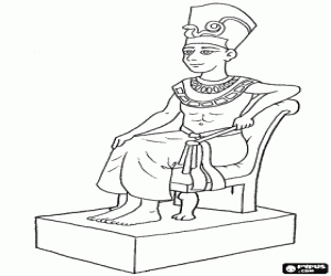 Coloriage Pharaon assis sur son tr�ne, avec un sceptre nejej, sous la forme d'un fouet, dans la main