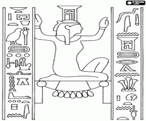 Coloriage  Pierre �gyptien grav�e de la repr�sentation d'une d�esse avec des inscriptions ou des hi�roglyphes