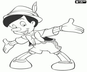 Coloriage Pinocchio heureux, il est une marionnette � la vie, mais avec le corps en bois