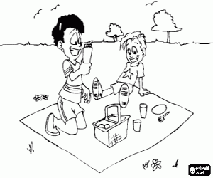 Coloriage Pique-nique � la campagne pour profiter de la nature et la nourriture