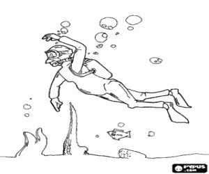 Coloriage Plong�e - Plongeant dans les fonds marins avec de l'�quipement