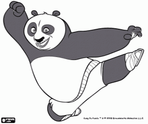 Coloriage Po, le panda g�ant fan de Kung Fu, � la formation pour devenir un ma�tre guerrier