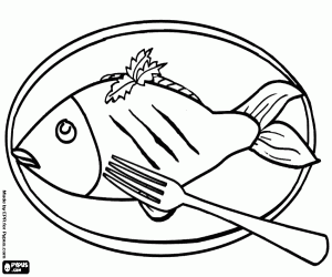 Coloriage Poisson � la vapeur avec une fourchette pr�t