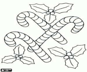 Coloriage Polkagris ou cannes de sucrerie avec quelques brins de houx