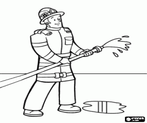 Coloriage Pompier avec tuyau pour �teindre un incendie