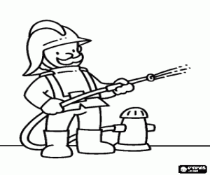 Coloriage Pompier avec tuyau reli� � une borne d'incendie