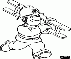 Coloriage Pompier courant et portant une �chelle