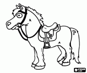 Coloriage Poney ou cheval de petite taille avec la bride et la selle