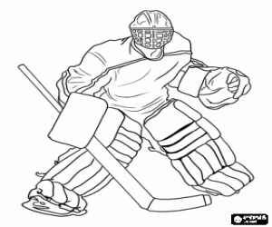 Coloriage Porter b�ton de hockey sur glace, un casque et toutes les protections pour un match de hockey sur glace