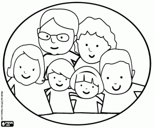 Coloriage Portrait de famille avec les grands-parents, parents et petits-enfants