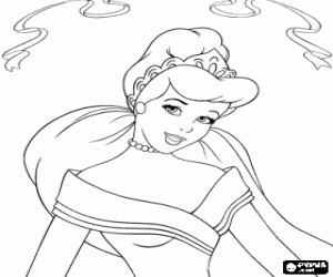 Coloriage Portrait de la Princesse Aurore avec robe de soir�e, sa tiare et son collier de perles