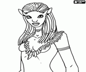 Coloriage Portrait de la princesse Neytiri de les gens na'vi, humano�de de la peau bleue avec quelques traits f�lins