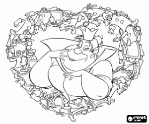 Coloriage Portrait de La Reine de C�ur � l'int�rieur d'un grand c�ur fait de cartes � jouer