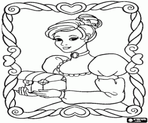 Coloriage Portrait encadr� de la princesse avec un petit coffre dans les mains
