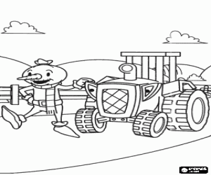 Coloriage Potimarron, l'�pouvantail, de la marche sur le terrain avec Tristan, le tracteur