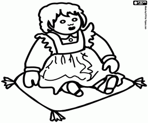 Coloriage Poup�e avec v�tement et lien dans les cheveux adapt�e dans un coussin